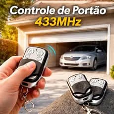 Controle Remoto Universal 433Mhz para Portão Elétrico Garagem, 4 Botões com Chaveiro