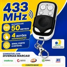 Controle Remoto Universal Chaveiro Portão Garagem 4 Botões 433,92MHz Código Fixo Envio Rápido