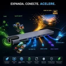 Adaptador Hub USB C Multiportas HDMI 4K RJ45 100Mbps USB 3.0 Carregamento PD