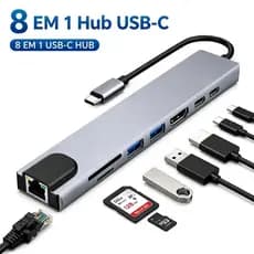 Hub Tipo C 8 em 1 Portátil Alta Velocidade USB2.0/3.0 HDMI4K RJ45 Leitor SD TF Estoque Pronto