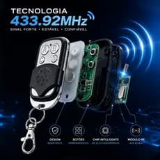 Controle Remoto Universal 433Mhz com 4 Botões e Chaveiro, Compatível com Portão Elétrico de Garagem