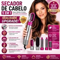 Escova Secadora 5 em 1 Profissional 1000W Modelador de Cabelo Ar Quente Alisa Cacheia e Dá Volume