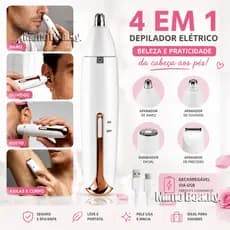 Depilador Elétrico Feminino 4 em 1 Barbeador Aparador de Pelos Corporais Nariz e Sobrancelhas Recarregável