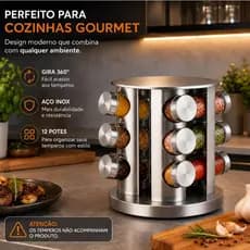 Porta Temperos E Condimentos Giratório 12 Peças De Aço E Vidro