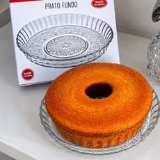 Prato De Vidro Retro Pequeno Para Bolo Pudim Torta Com Borda 19,5cm