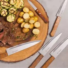 Faca para Carnes Wood Mundial 8"  Aço Inox e Cabo  Madeira