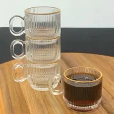 Jogo Xicara/ Caneca De Vidro Grafiatto Transparente com Borda Dourada 95ml 4 Peças Empilhavel