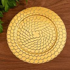 Sousplat Redondo Metallic Relevo Dourado Gold 33 cm -HAUSKRAFT