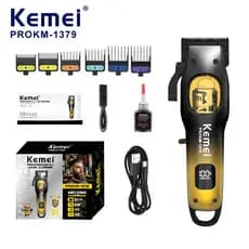KM-1379 Máquina de cortar cabelo profissional, Motor sem escova, Display Digital mudo, salão de beleza, barbeador elétr