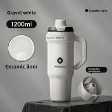 Grande capacidade 1200ml forro de cerâmica copo térmico esportes viagem carro portátil armazenamento frio palha copo de