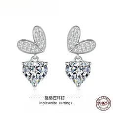 （XIBU）Brincos Coração com Franjas Prata 925 Moissanite Design Exclusivo Sofisticado Com Certificado