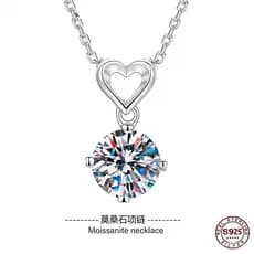 (XIBU)Gargantilha Pingente Coração Moissanite Prata 925 Feminino Certificado Autêntico