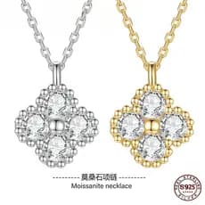 （XIBU）Colar de trevo em prata 925 com moissanita. Estilo elegante acompanhado de certificado oficial