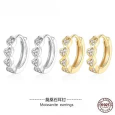 Brincos femininos em formato de coração, brincos de prata S925 com diamantes, elegantes e acompanham certificado de aute