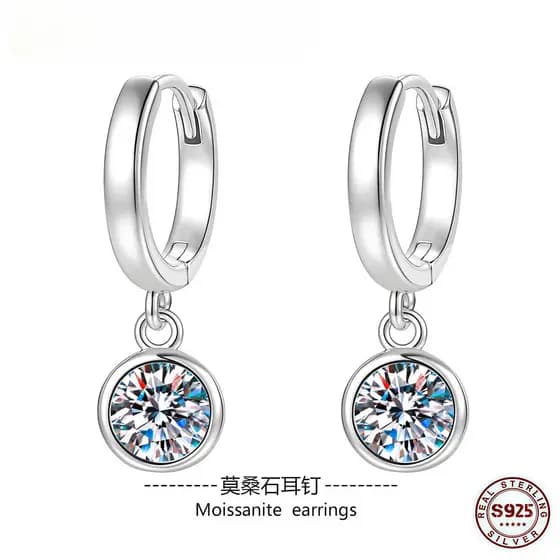（XIBU）Brinco argola redondo 1 quilate moissanita prata 925 feminino. Possui certificado autêntico
