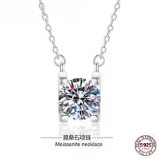 （XIBU）Pingente Clássico Moissanite Prata 925 Gargantilha Feminino Sofisticado Certificado Autêntico