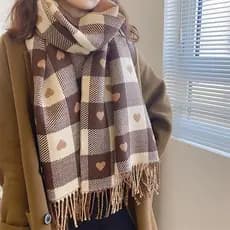 Inverno imitação cachecê de cashmere mulher coração grelha engrossar coréia edição de moda com casaco