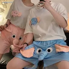 Pijama BLUEVELVETSP Elefante Tronco , Orelhas 3D Nariz Manga Curta Pijamas , Camiseta Solta Engraçada Shorts