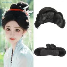 BLUEVELVETSP Hanfu Peruca Bandana , Cocar Vintage Coque De Cabelo Antigo , Chinês Preto