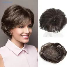 BLUEVELVETSP Franja De Cabelo Superior , Extensões De Falsa Topper Curto Feminino , Pedaço Ondulado Natural