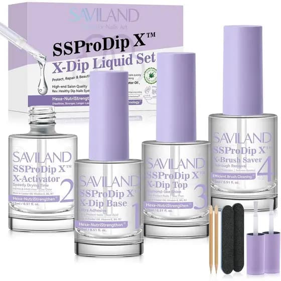 Conjunto Líquido Savilan para Imersão de Pó SSProDip X ™   Base coat e top coat/proteção para pincéis/ferramentas de man