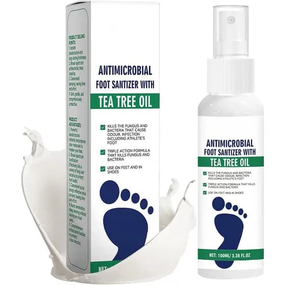 Spray para os Pés com Óleo de Tea Tree, Alívio Antimicrobiano de Odor para Pés, Sapatos e Meias, Ação Rápida, Não Irrita