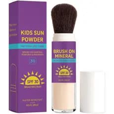 Protetor Solar Mineral em Pó para Crianças SPF 30, Aplicação com Pincel, Resistente à Água, Protetor Solar em Pó Suave e