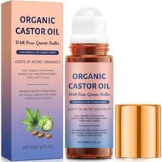 Óleo de Rícino Orgânico com Rolo de Quartzo Rosa, 100% Puro, Prensado a Frio, Óleo de Rícino Orgânico Roll-On com Quartz