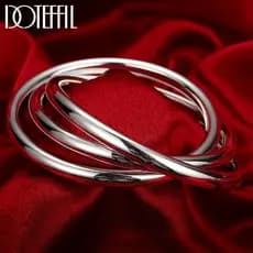 Pulseira DOTEFFIL em Prata Esterlina 925 para Mulheres, Três Linhas Sólidas e Lisas, Joia de Moda de Alta Qualidade BS3I