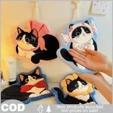 Toalha De Mão De Veludo Coral Dos Desenhos Animados Para Cozinha Kawaii Gato Limpar Pano De Limpeza Banheiro Pendurado A