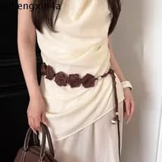 Corrente De Cintura Para Vestido ANHENGXIN , Acessórios Cabelo , Corda Floral Boêmia Rosa , Miçangas