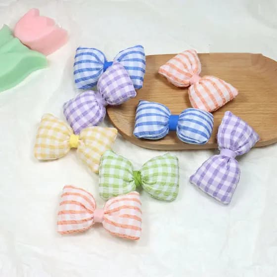 5 Pçs/set Coreano 3D Xadrez Arco DIY Bandana Sorvete Cor Menina Coração Bowknot Roupas Chapéu Decoração Acessórios