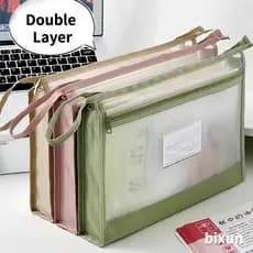 Bolsa De Arquivo De Malha Transparente A4 De Camada Dupla Espessada Pasta De Classificação De Livros Didáticos Armazenam