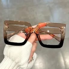 Óculos de Lentes Transparentes com Armação Quadrada Grande, Bloco de Cores, Óculos Decorativos de Moda para Mulheres FYH