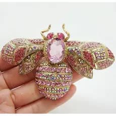Novo e Exquisito Broche/Pingente de Abelha Rosa, Incrustado com Strass e Cristais Dourados WPE6