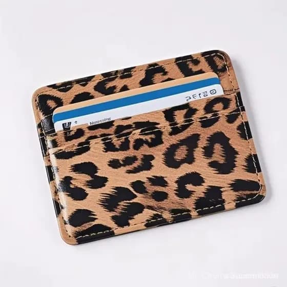 Porta-Cartões Estável , Carteira Fina De Couro PU Com Estampa De Leopardo , Bolsa Capa Para Cartão Vários Slots
