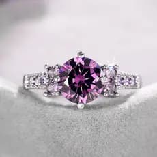 Anel simples de zircônia roxa, feito de prata esterlina S925, joia elegante, presente para mulheres YEWN