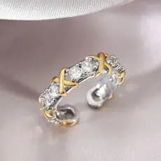 Novo anel de diamante bicolor, anel aberto ajustável e elegante personalizado, joia de luxo leve e de alta qualidade YQG