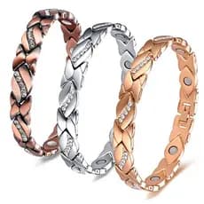 Pulseira Magnética Vintage de Cobre Puro e Zircônia em Aço Inoxidável para Homens e Mulheres, Joia Magnética em Forma de