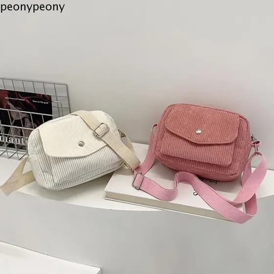 Bolsas De Ombro PEONY , Bolsa Crossbody Listrada Com Alça Ajustável De Cor Sólida Quadrada Feminina De Veludo Cotelê