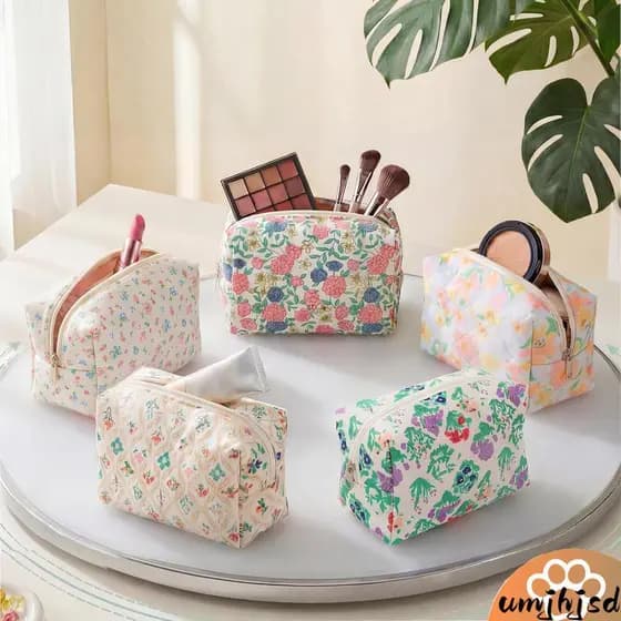 5 Pçs Sacos De Maquiagem Floral Bonito Cosméticos Com Zíper Grande Capacidade Estética Elegante Viagem Bolsa De Higiene