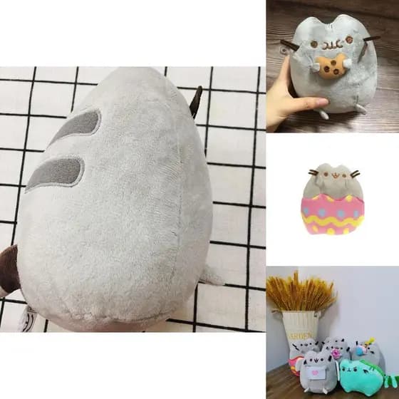Gato Cinza Encantador De Pelúcia Gordo Com Pizza De Hambúrguer E Designs De Sorvete