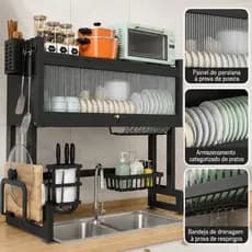 Escorredor De Louça 65cm/85cm Cozinha Suspensa Autosustentavel Pia Rack Organizador Estante poeira porta armário