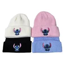 Stitch Malha Chapéu Dos Desenhos Animados Bordado Benie Boné Bonito Unisex Quente Elástico Chapéus Presente De Natal Par