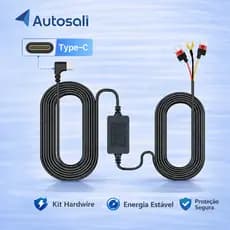 Autosali Kit Hardwire para Câmera Veicular | Modo Estacionamento 24h | ACC 3 Fios | USB Tipo-C | Proteção da Bateria