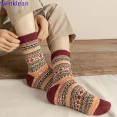 TWINKLEAN 5 Pares De Meias De Algodão Masculinas , Grossas Quentes De Neve Inverno Tubo De Lã Estilo Nórdico De Natal De