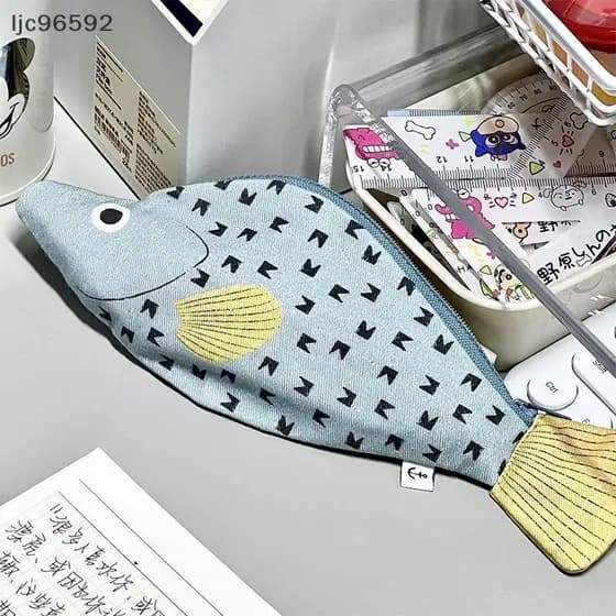 [ljc] Estojo De Lápis Novidade Em Formato De Peixe Bolsa De Caneta Moedas Engraçada Com Forro De Espinha Simulado , Pres