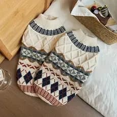 Roupas para Animais de Estimação Gato Cachorro Suéter de Outono Inverno Estilo Britânico Diamante Quente Xadrez LP0U