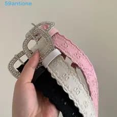 Cinto De Renda ANTIONE , Strass Com Fivela Quadrada De Couro PU , Casual Picante Menina Y2K Bonito Feminino Cintura Masc
