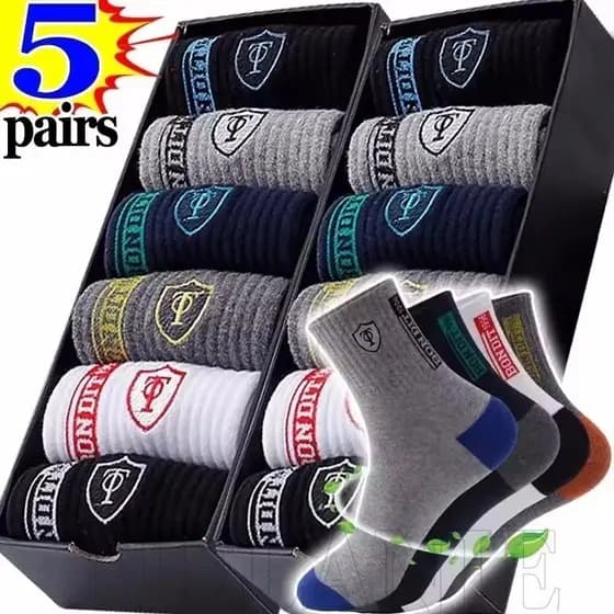 5 Pares De Meias Masculinas De Comprimento Médio – Empresariais Desodorizantes Absorventes De Suor Para Esportes Respirá